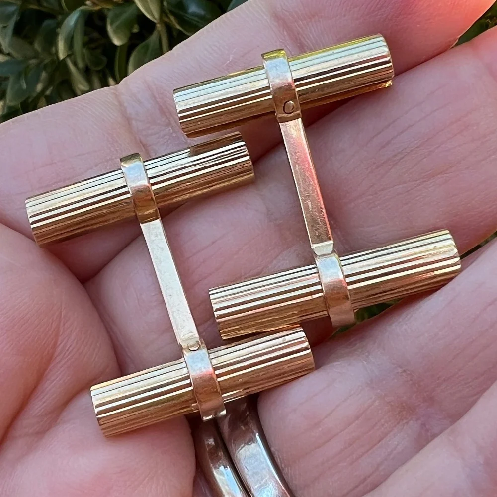 VINTAGE 14K YELLOW GOLD CUFFLINKS DESIGNER CUSTOM MADE HEAVY UNIQUE ONE OF AKIND